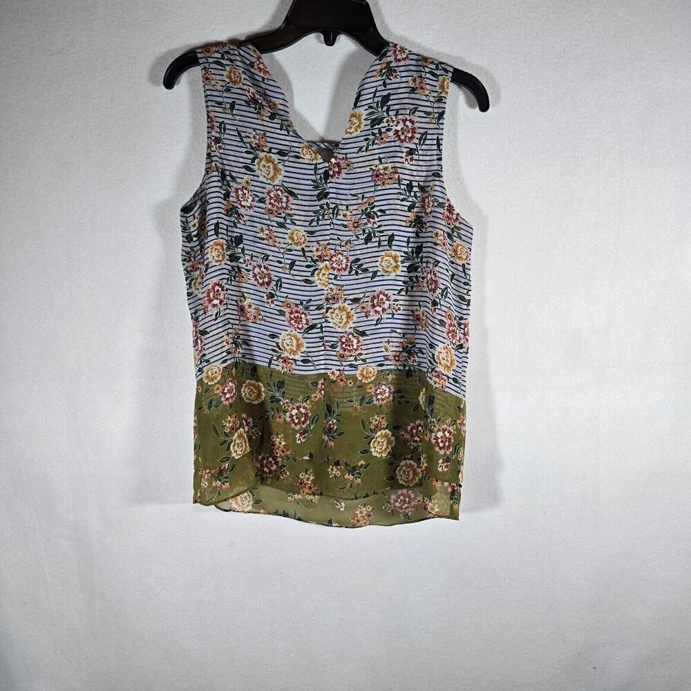 Cabi Womens Small Garden Blouse Blue Grey Floral Top Sleeveless New No Tags - Picture 8 of 12